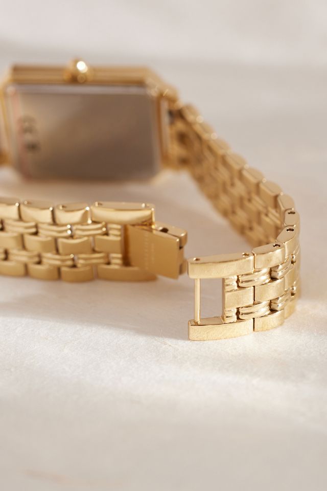 Montre-bracelet octogonale Rosefield plaquée or à maillons multiples #3